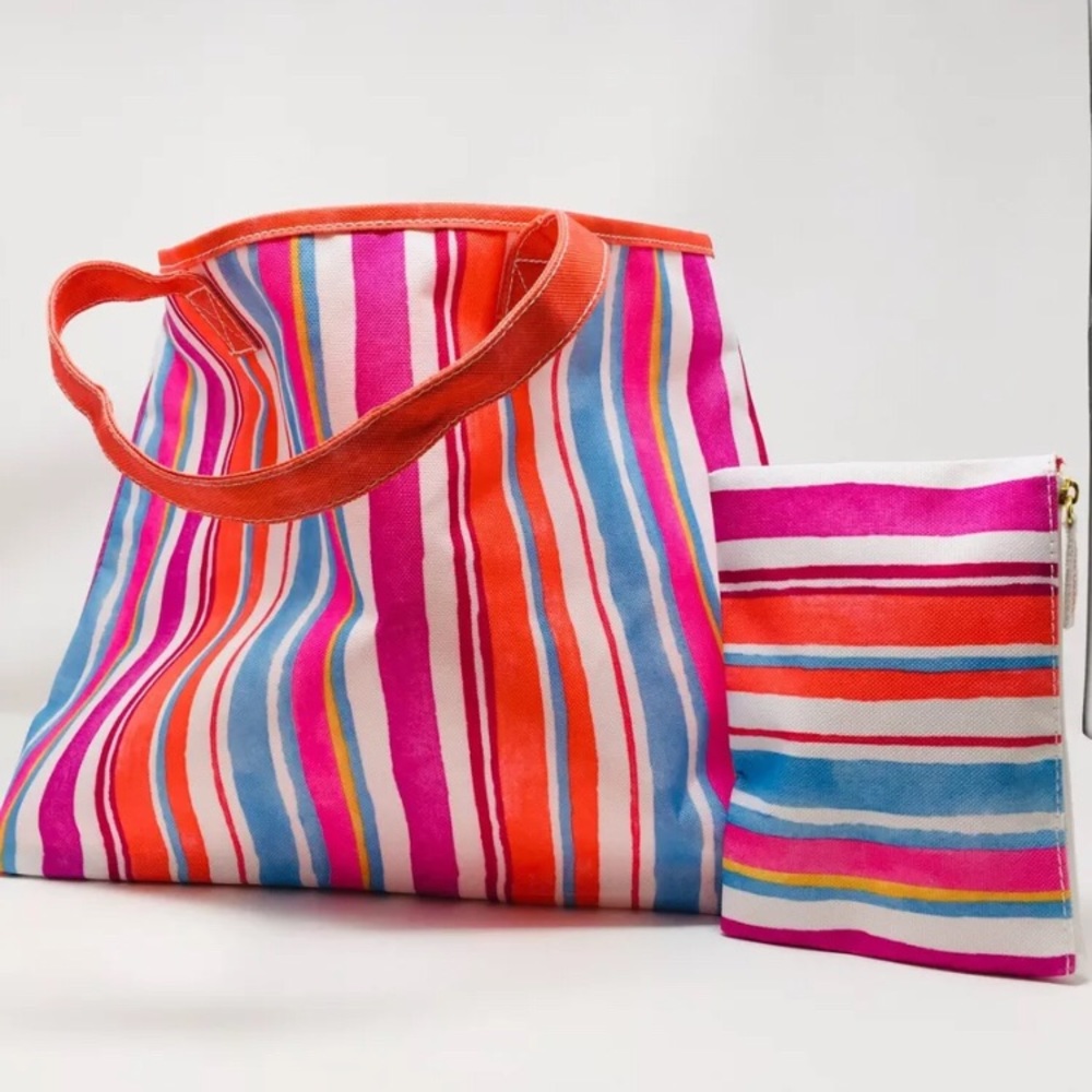 New 2 Piece Rainbow Stripe Tote Bag - Picture 3 of 7